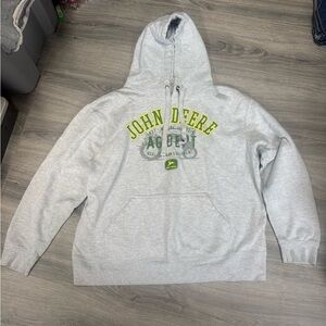 John Deere Light Gray Hoodie with Yellow-Green Print